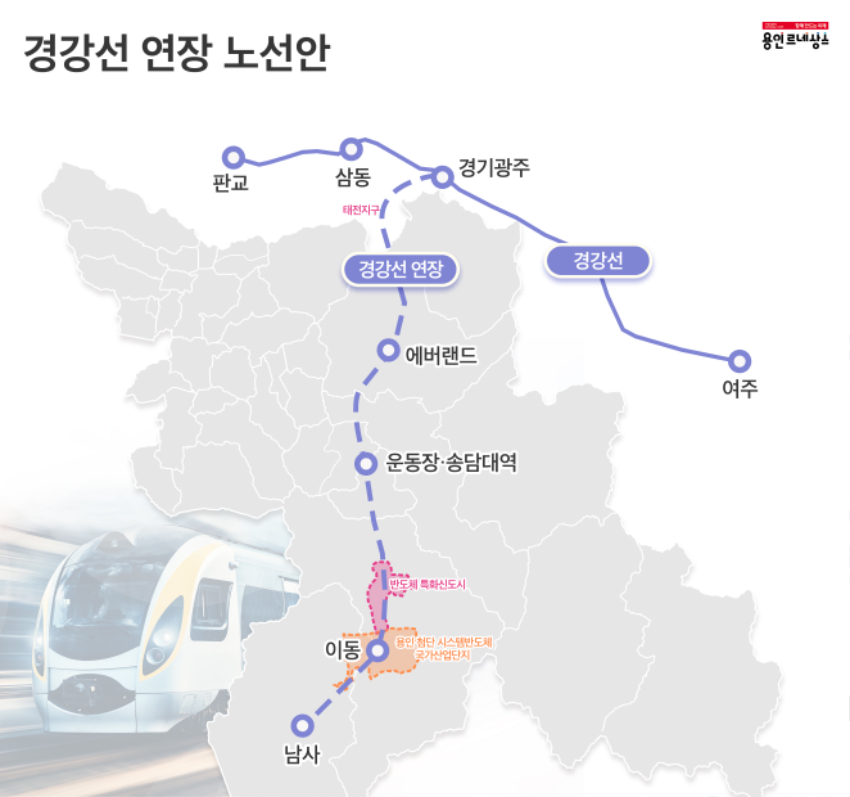용인특례시가 국토교통부 제5차 국가철도망구축계획 신규사업 반영 요청한 경강선 연장 노선안.jpg