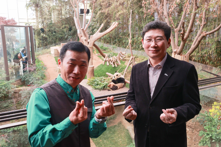 10-4. 이상일 용인특례시장과 푸바오 할아버지로 알려진 강철원 사육사(가운데로 보이는 용인 푸씨 푸바오).JPG
