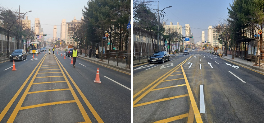 3-1. 용인특례시 수지구 생활민원 해결톡에 접수된 죽전1동 행정복지센터 사거리 교통체계 개선전(왼쪽)과 개선후(오른쪽) 모습.jpg